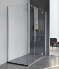 Porta battente con due fissi in linea Samo ZENITH finitura profilo cromo - vetro temperato trasparente
