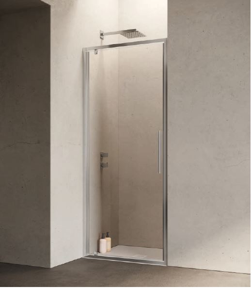 HEXA porta battente pivot Samo profilo cromo - vetro temperato trasparente
