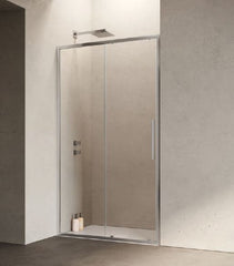 HEXA porta scorrevole profilo cromo - vetro temperato trasparente