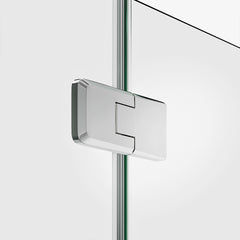 ICON porta battente con fisso in linea Ibra profilo cromo - vetro temperato trasparente