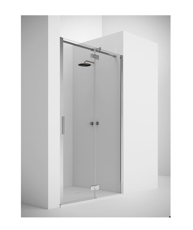 ICON porta battente con fisso in linea Ibra profilo cromo - vetro temperato trasparente