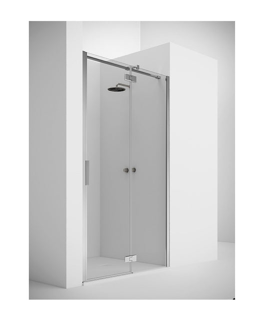ICON porta battente con fisso in linea Ibra profilo cromo - vetro temperato trasparente