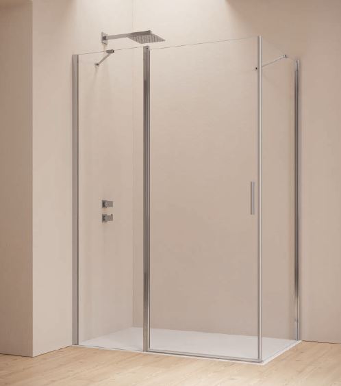 POLARIS POP porta battente con fisso in linea Samo profilo cromo - -vetro temperato trasparente