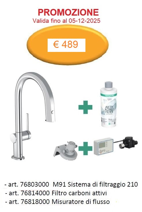 Miscelatore cucina Hansgrohe AQITTURA M91 cromo sistema di filtraggio 210 bocca d'erogazione estraibile 1 jet